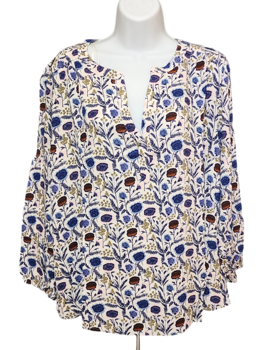 Style & Co Plus Size Floral Print Split-Neck Popover Blouse Top Poppy Eggnog 0X